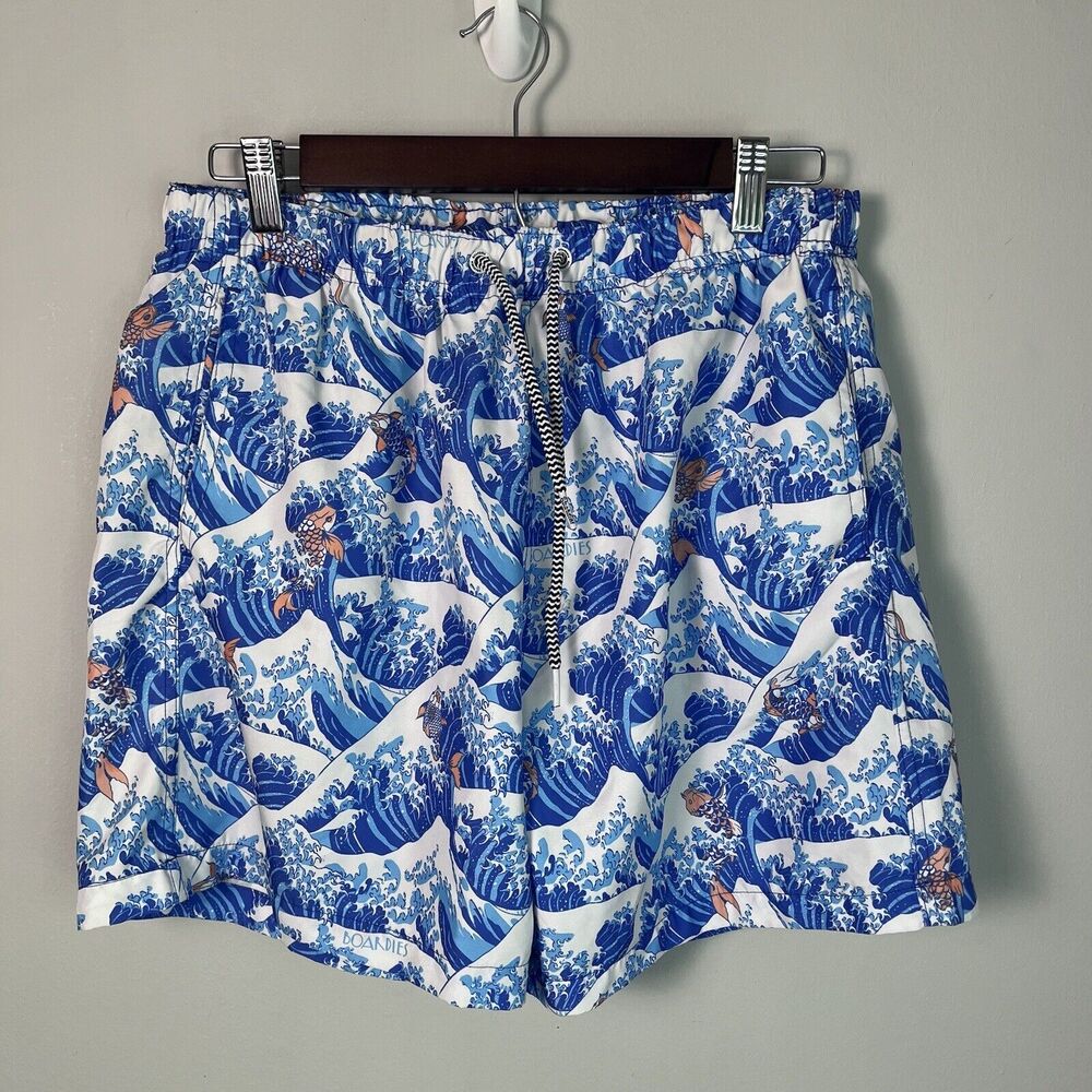 Boardies Apparel Board Shorts Lined Drawstring Swim Trunks Men's Large Koi Fish